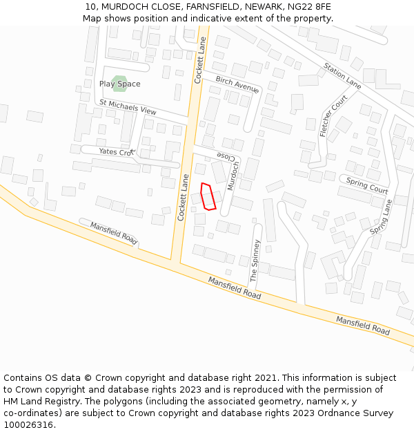 10, MURDOCH CLOSE, FARNSFIELD, NEWARK, NG22 8FE: Location map and indicative extent of plot