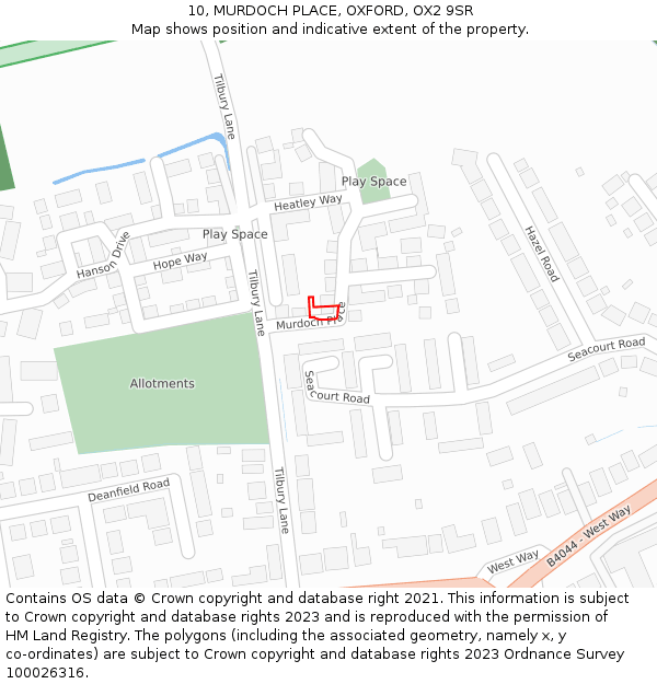 10, MURDOCH PLACE, OXFORD, OX2 9SR: Location map and indicative extent of plot