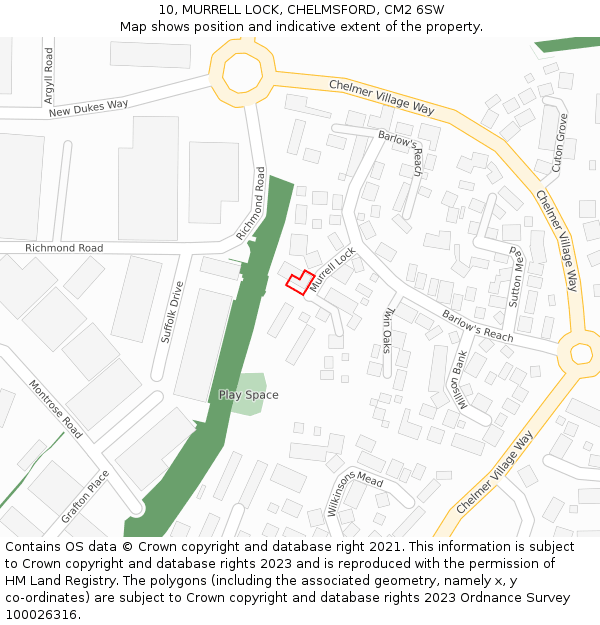 10, MURRELL LOCK, CHELMSFORD, CM2 6SW: Location map and indicative extent of plot