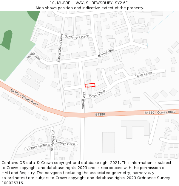 10, MURRELL WAY, SHREWSBURY, SY2 6FL: Location map and indicative extent of plot