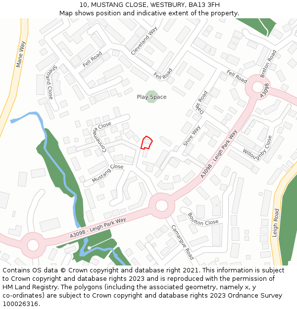 10, MUSTANG CLOSE, WESTBURY, BA13 3FH: Location map and indicative extent of plot
