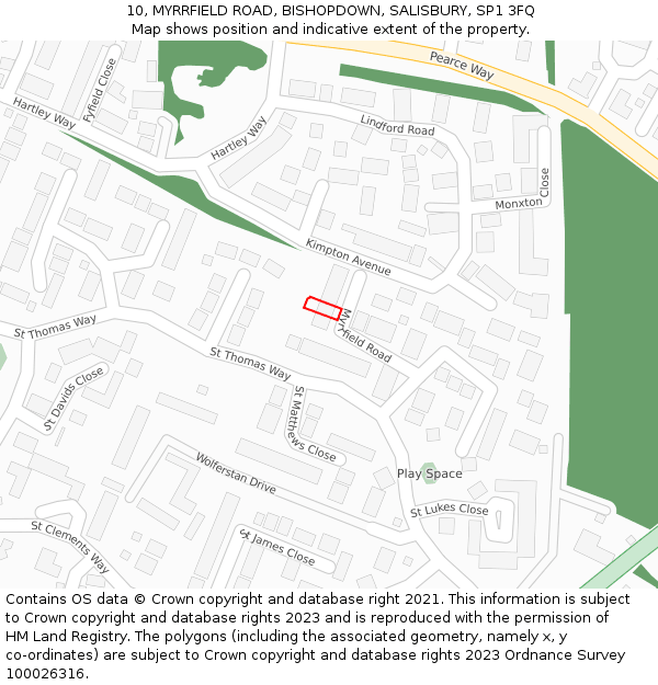 10, MYRRFIELD ROAD, BISHOPDOWN, SALISBURY, SP1 3FQ: Location map and indicative extent of plot