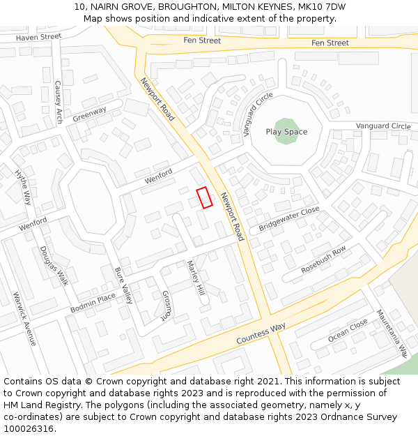 10, NAIRN GROVE, BROUGHTON, MILTON KEYNES, MK10 7DW: Location map and indicative extent of plot