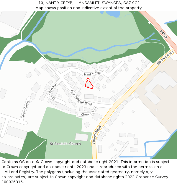 10, NANT Y CREYR, LLANSAMLET, SWANSEA, SA7 9GF: Location map and indicative extent of plot