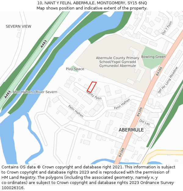 10, NANT Y FELIN, ABERMULE, MONTGOMERY, SY15 6NQ: Location map and indicative extent of plot