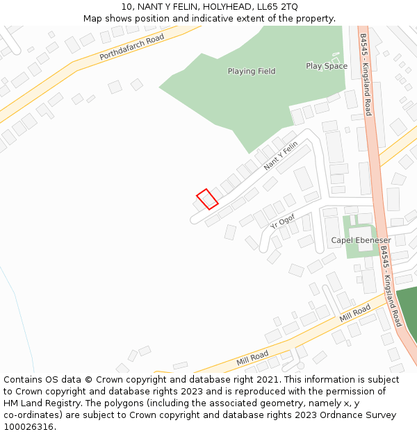 10, NANT Y FELIN, HOLYHEAD, LL65 2TQ: Location map and indicative extent of plot