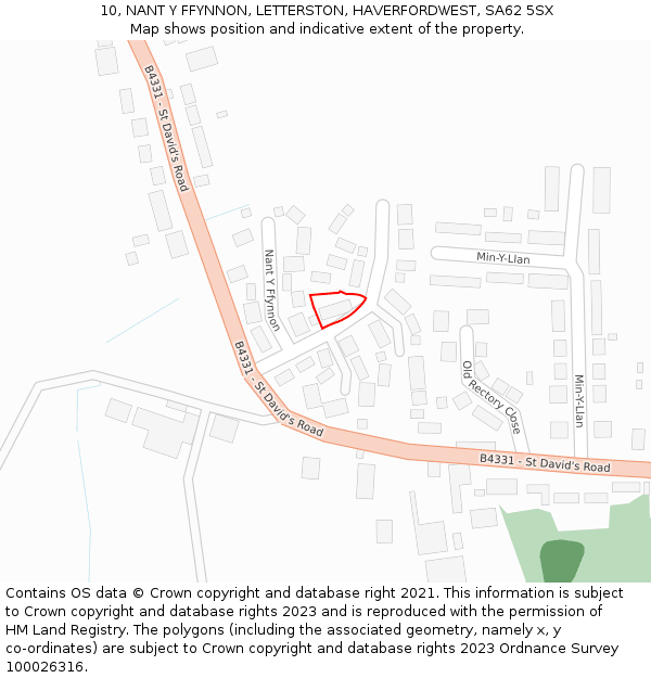 10, NANT Y FFYNNON, LETTERSTON, HAVERFORDWEST, SA62 5SX: Location map and indicative extent of plot