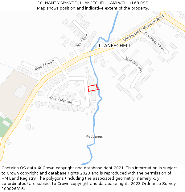 10, NANT Y MYNYDD, LLANFECHELL, AMLWCH, LL68 0SS: Location map and indicative extent of plot
