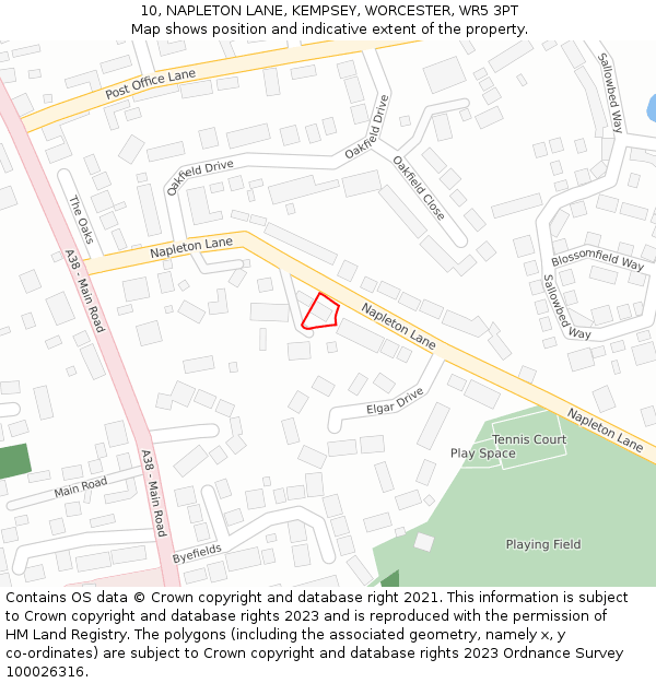 10, NAPLETON LANE, KEMPSEY, WORCESTER, WR5 3PT: Location map and indicative extent of plot