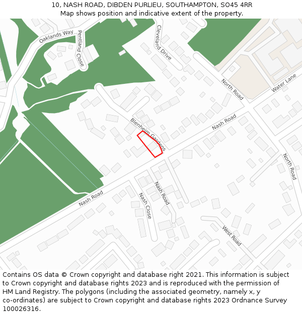 10, NASH ROAD, DIBDEN PURLIEU, SOUTHAMPTON, SO45 4RR: Location map and indicative extent of plot
