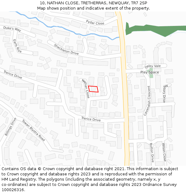 10, NATHAN CLOSE, TRETHERRAS, NEWQUAY, TR7 2SP: Location map and indicative extent of plot