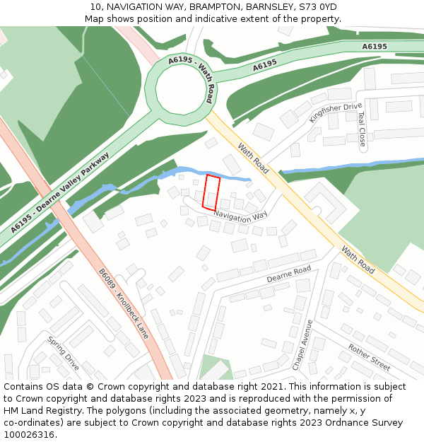 10, NAVIGATION WAY, BRAMPTON, BARNSLEY, S73 0YD: Location map and indicative extent of plot