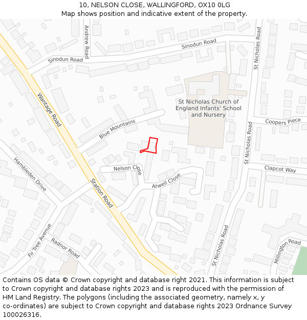 10, NELSON CLOSE, WALLINGFORD, OX10 0LG: Location map and indicative extent of plot