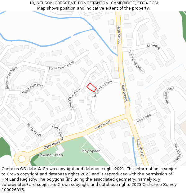 10, NELSON CRESCENT, LONGSTANTON, CAMBRIDGE, CB24 3GN: Location map and indicative extent of plot