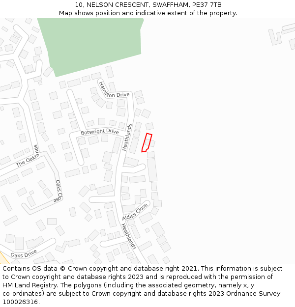 10, NELSON CRESCENT, SWAFFHAM, PE37 7TB: Location map and indicative extent of plot