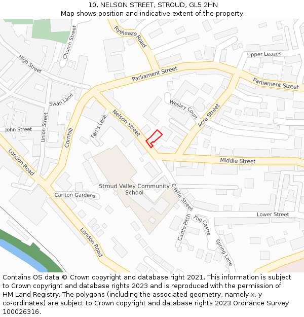 10, NELSON STREET, STROUD, GL5 2HN: Location map and indicative extent of plot