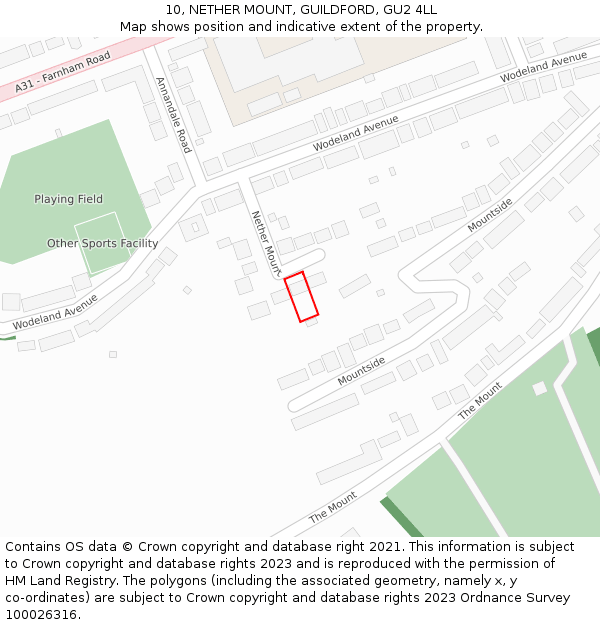 10, NETHER MOUNT, GUILDFORD, GU2 4LL: Location map and indicative extent of plot