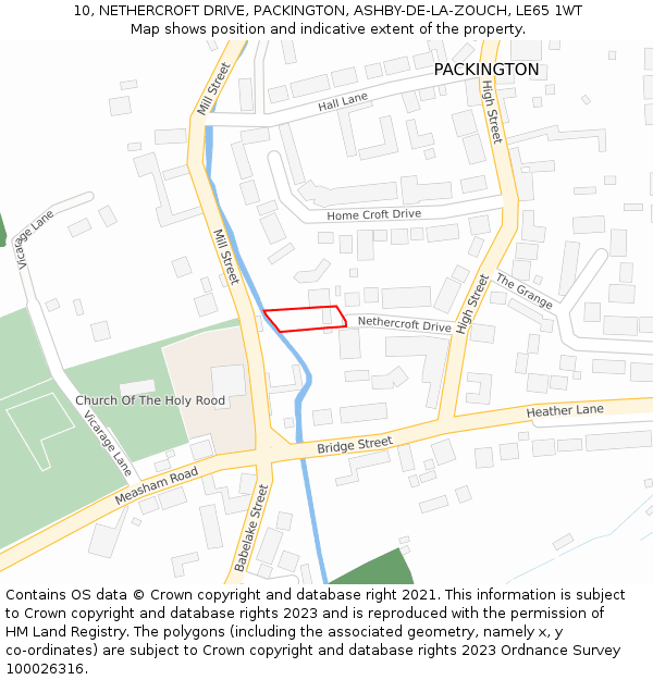 10, NETHERCROFT DRIVE, PACKINGTON, ASHBY-DE-LA-ZOUCH, LE65 1WT: Location map and indicative extent of plot