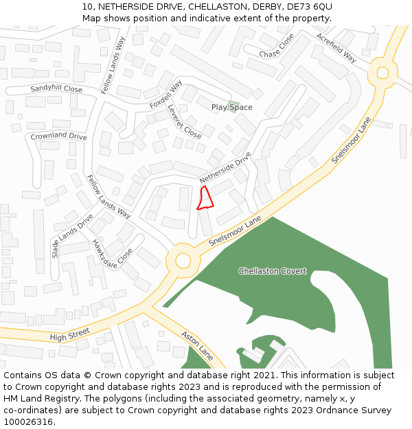 10, NETHERSIDE DRIVE, CHELLASTON, DERBY, DE73 6QU: Location map and indicative extent of plot