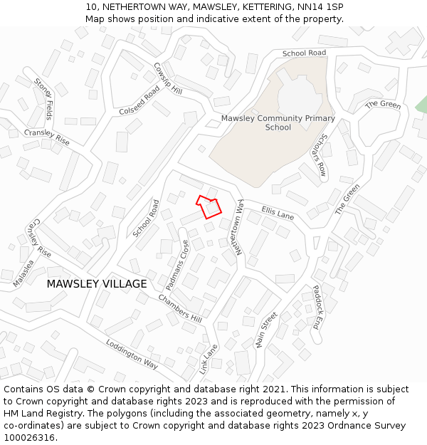 10, NETHERTOWN WAY, MAWSLEY, KETTERING, NN14 1SP: Location map and indicative extent of plot