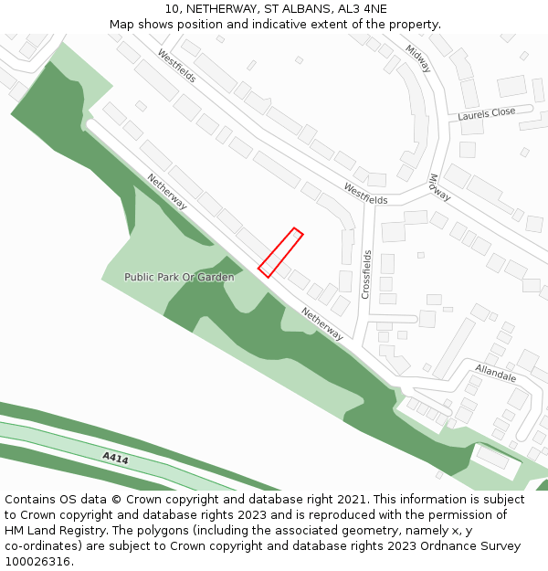 10, NETHERWAY, ST ALBANS, AL3 4NE: Location map and indicative extent of plot