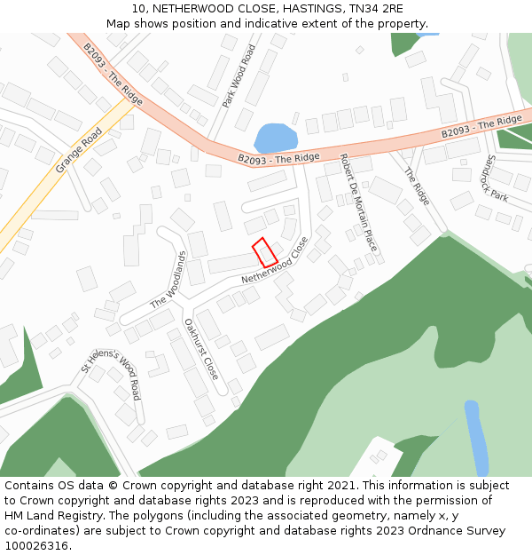 10, NETHERWOOD CLOSE, HASTINGS, TN34 2RE: Location map and indicative extent of plot