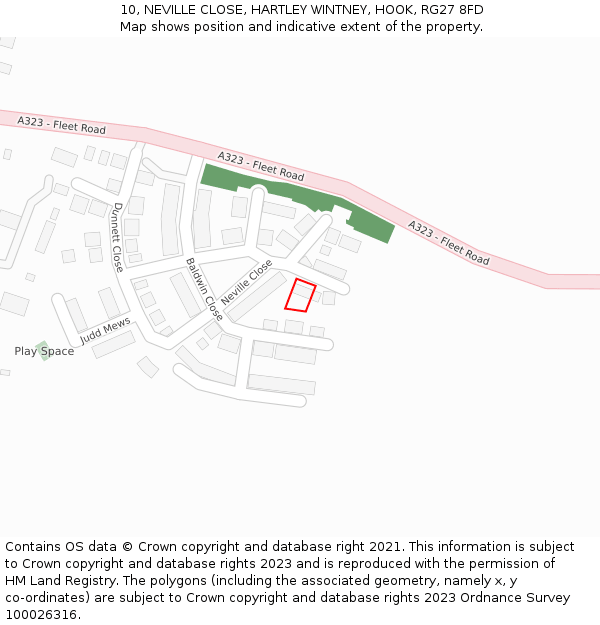 10, NEVILLE CLOSE, HARTLEY WINTNEY, HOOK, RG27 8FD: Location map and indicative extent of plot