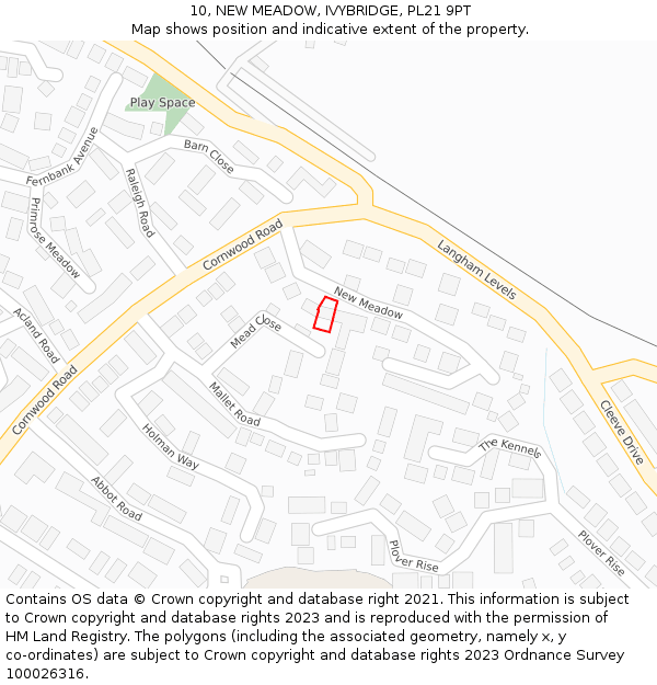 10, NEW MEADOW, IVYBRIDGE, PL21 9PT: Location map and indicative extent of plot