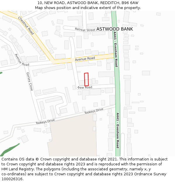 10, NEW ROAD, ASTWOOD BANK, REDDITCH, B96 6AW: Location map and indicative extent of plot