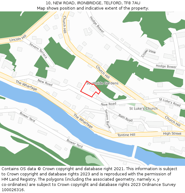 10, NEW ROAD, IRONBRIDGE, TELFORD, TF8 7AU: Location map and indicative extent of plot