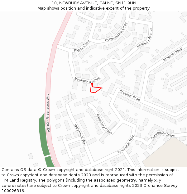 10, NEWBURY AVENUE, CALNE, SN11 9UN: Location map and indicative extent of plot