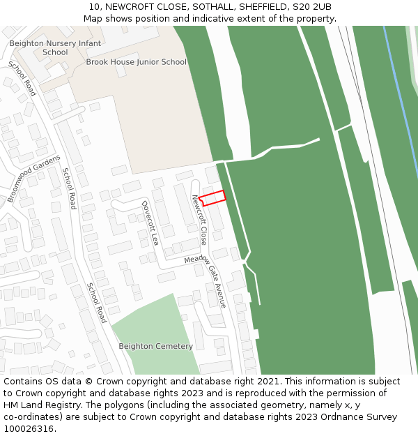 10, NEWCROFT CLOSE, SOTHALL, SHEFFIELD, S20 2UB: Location map and indicative extent of plot