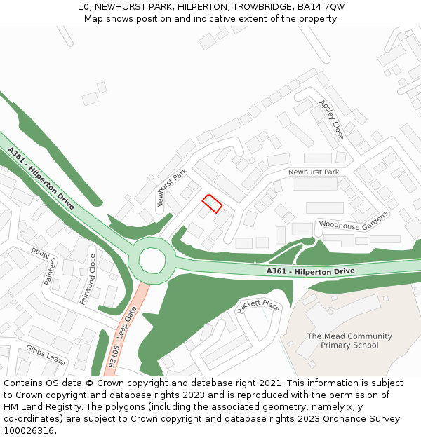 10, NEWHURST PARK, HILPERTON, TROWBRIDGE, BA14 7QW: Location map and indicative extent of plot