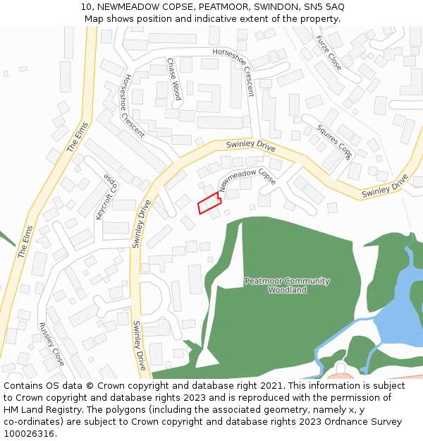 10, NEWMEADOW COPSE, PEATMOOR, SWINDON, SN5 5AQ: Location map and indicative extent of plot