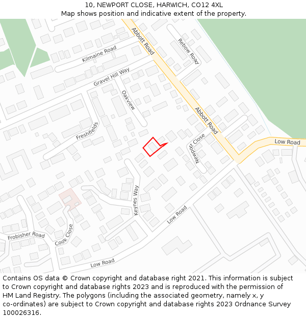 10, NEWPORT CLOSE, HARWICH, CO12 4XL: Location map and indicative extent of plot