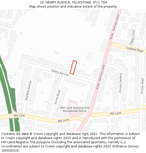 10, NEWRY AVENUE, FELIXSTOWE, IP11 7SA: Location map and indicative extent of plot