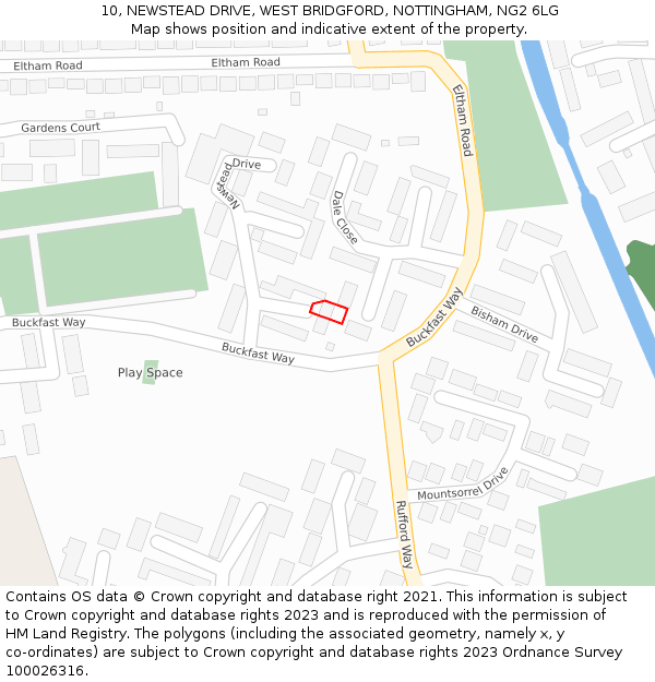 10, NEWSTEAD DRIVE, WEST BRIDGFORD, NOTTINGHAM, NG2 6LG: Location map and indicative extent of plot