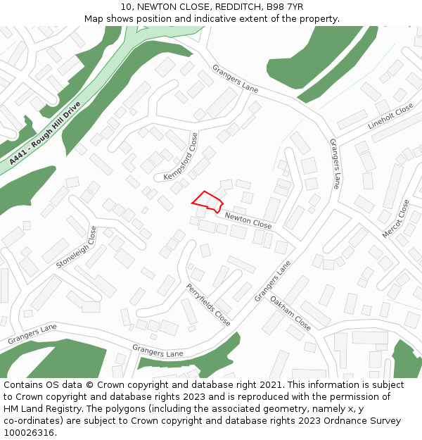 10, NEWTON CLOSE, REDDITCH, B98 7YR: Location map and indicative extent of plot