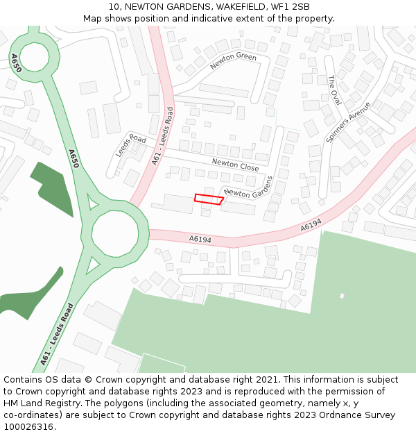 10, NEWTON GARDENS, WAKEFIELD, WF1 2SB: Location map and indicative extent of plot