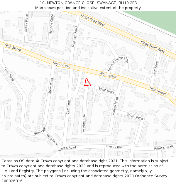 10, NEWTON GRANGE CLOSE, SWANAGE, BH19 2FD: Location map and indicative extent of plot