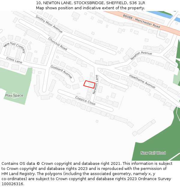 10, NEWTON LANE, STOCKSBRIDGE, SHEFFIELD, S36 1LR: Location map and indicative extent of plot