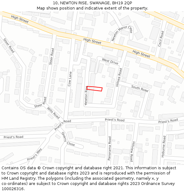 10, NEWTON RISE, SWANAGE, BH19 2QP: Location map and indicative extent of plot