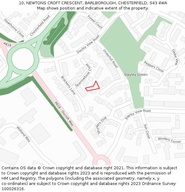 10, NEWTONS CROFT CRESCENT, BARLBOROUGH, CHESTERFIELD, S43 4WA: Location map and indicative extent of plot