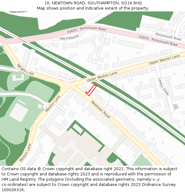 10, NEWTOWN ROAD, SOUTHAMPTON, SO19 9HQ: Location map and indicative extent of plot