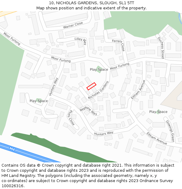 10, NICHOLAS GARDENS, SLOUGH, SL1 5TT: Location map and indicative extent of plot