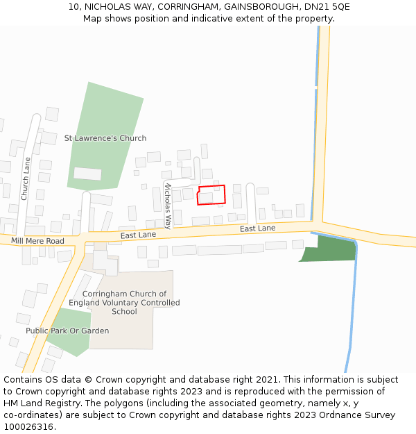 10, NICHOLAS WAY, CORRINGHAM, GAINSBOROUGH, DN21 5QE: Location map and indicative extent of plot