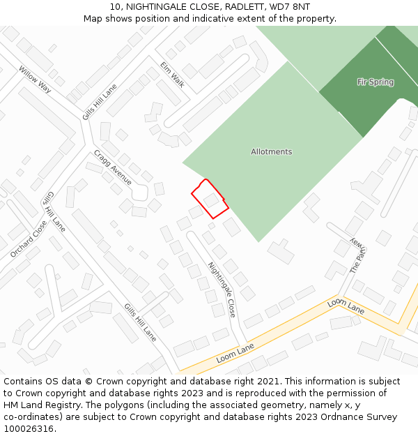 10, NIGHTINGALE CLOSE, RADLETT, WD7 8NT: Location map and indicative extent of plot