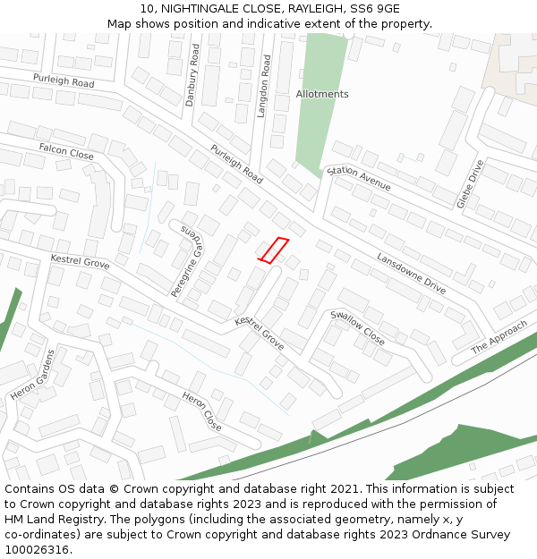 10, NIGHTINGALE CLOSE, RAYLEIGH, SS6 9GE: Location map and indicative extent of plot