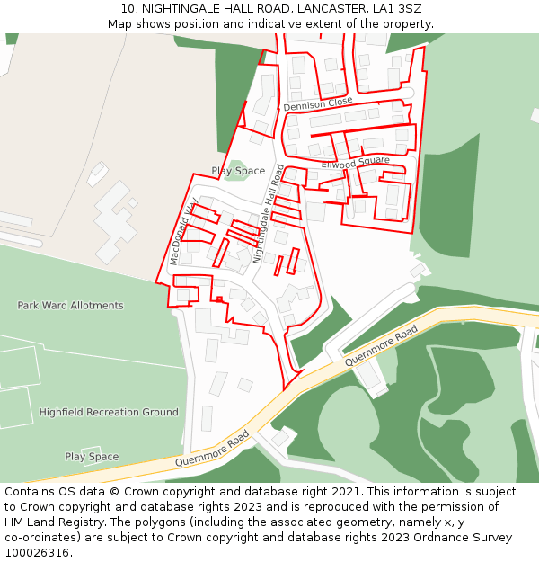 10, NIGHTINGALE HALL ROAD, LANCASTER, LA1 3SZ: Location map and indicative extent of plot