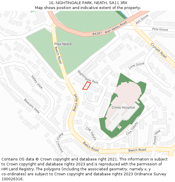 10, NIGHTINGALE PARK, NEATH, SA11 3RX: Location map and indicative extent of plot